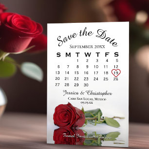 Reflecterende Red Rose Elegant Wedding Calendar Save The Date