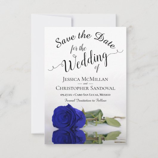Reflecterende Royal Blue Roos Romantic Wedding Save The Date (Voorkant)