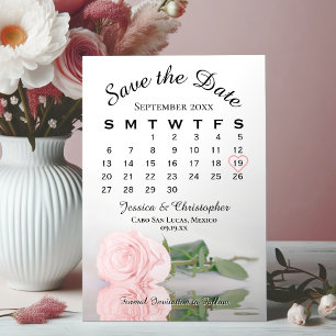 Reflecterende roze Rose Elegant Wedding Calendar Save The Date