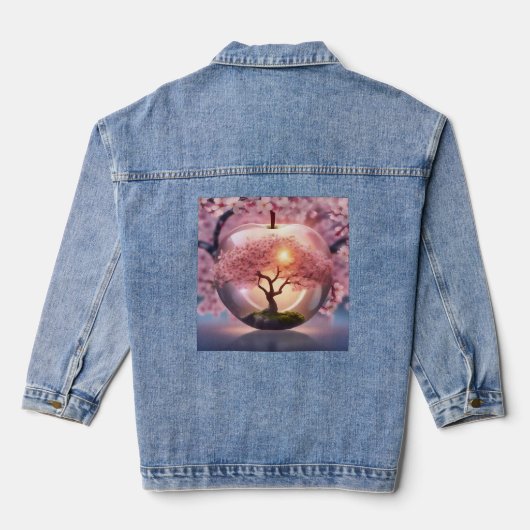 Reflecterende schoonheid: glazen appel met bloesem denim jacket (Achterkant)