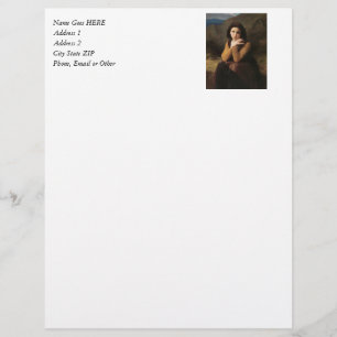 Reflecterende schoonheid (Mignon Pensive) 1869 Bou Briefhoofd Sjabloon