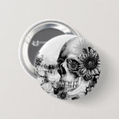 Reflectie. Florale landschapskull. Ronde Button 5,7 Cm (Voorkant /achterkant)