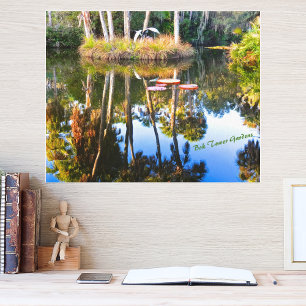 Reflectie: Palmen in de Pond Bok Tower tuinen Canvas Afdruk