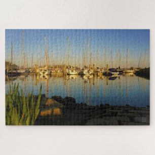 Reflectie van boten in een haven. legpuzzel