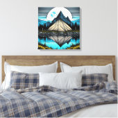 Reflectie van een tent op het meer in de bergen canvas afdruk (Insitu (Slaapkamer))