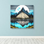 Reflectie van een tent op het meer in de bergen canvas afdruk (Insitu (Houten vloer))