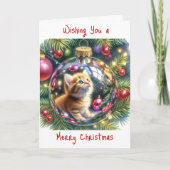 Reflectie van kitten in een kerstversiering kaart (Voorkant)