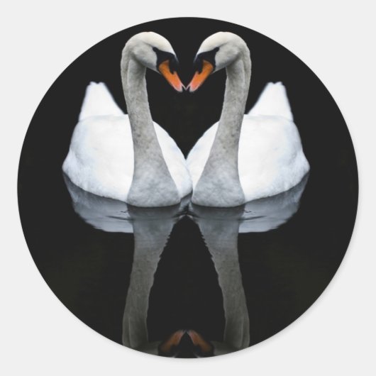 Reflecties of Love, Heart Shape, White Swans Ronde Sticker (Voorkant)