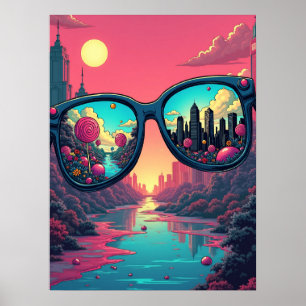 Reflecties van twee werelden: Pop Art zonnebril Poster