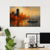 Reflections of Ember Bay Cityscape Poster (Thuiskantoor)