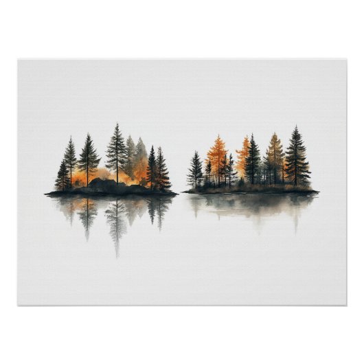 Reflet de forêt zen Art mural minimaliste (Devant)