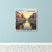 Reflets des canaux dorés d'Amsterdam sur toile (Insitu (Plancher de Bois))