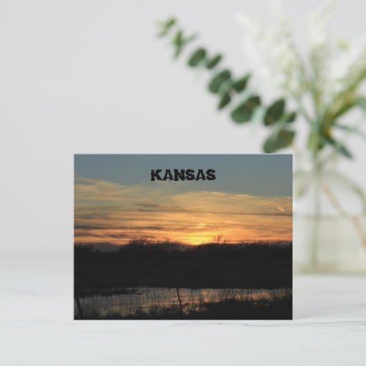 Réflexion du Kansas Sunset. Carte postale. (Debout devant)