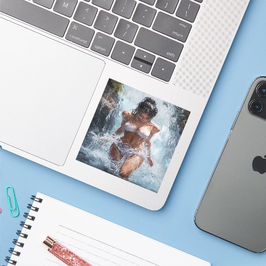 Refreshing Under a Waterfall Sticker (Laptop met iPhone)