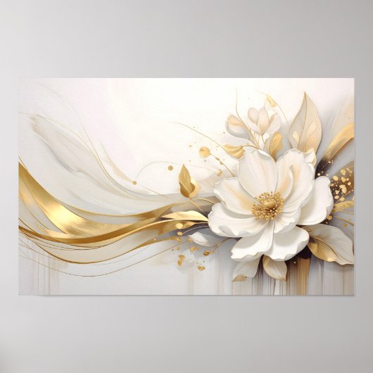  Regal Abstraction: A White Rose Embracing Golden  Poster (Voorkant)