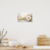  Regal Abstraction: A White Rose Embracing Golden  Poster (Keuken)