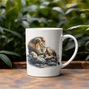 Regal African Lion Resting on a Rock - Waterverf Koffiemok