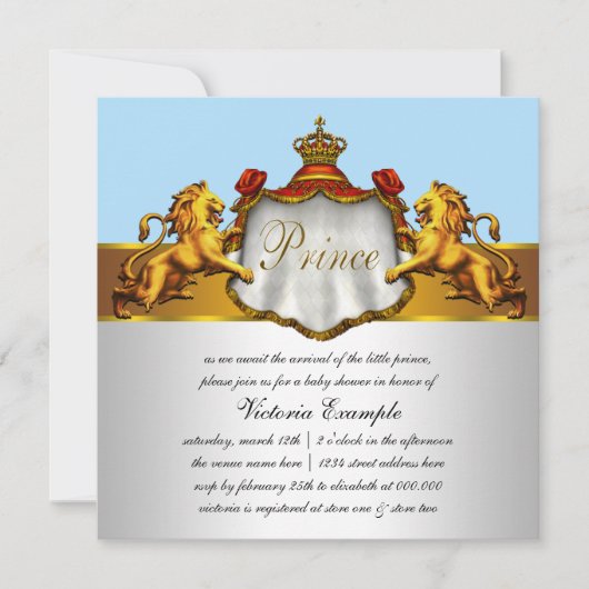 Regal Baby Blue Prince Baby Shower Invitations (Devant)