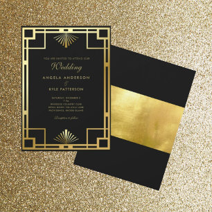 Regal Black and Gold Wedding Kaart