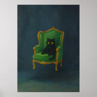 Regal Black Cat op een groene fauteuil Poster