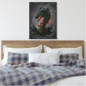 Regal Black Dragon Head - Volledige kleur Canvas Afdruk (Insitu (Slaapkamer))