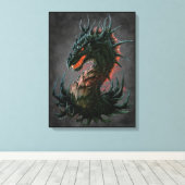 Regal Black Dragon Head - Volledige kleur Canvas Afdruk (Insitu (Houten vloer))
