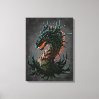 Regal Black Dragon Head - Volledige kleur Canvas Afdruk