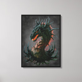 Regal Black Dragon Head - Volledige kleur Canvas Afdruk