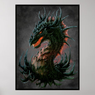 Regal Black Dragon Head - Volledige kleur Poster