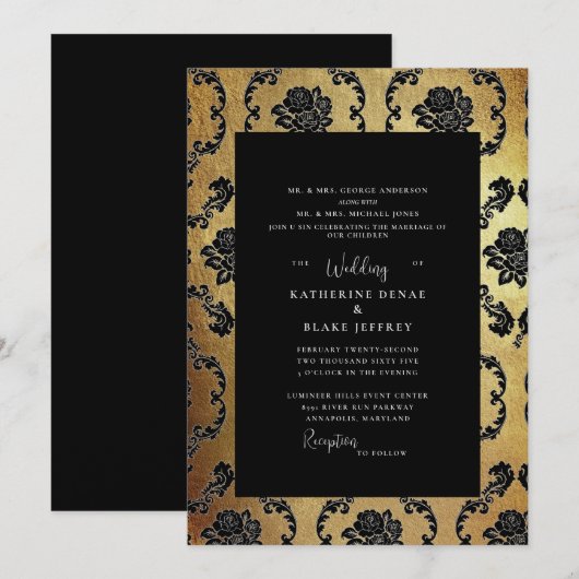 Regal Black & Gold Elegant Beide ouders bruiloft Kaart (Voorkant / Achterkant)