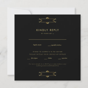 Regal Black & Gold Square Wedding RSVP