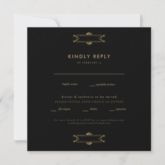 Regal Black & Gold Square Wedding RSVP (Voorkant)