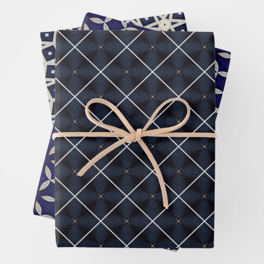 Regal blauw en Goud Luxe Wrapping Papier Set Inpakpapier Vel (In situ)