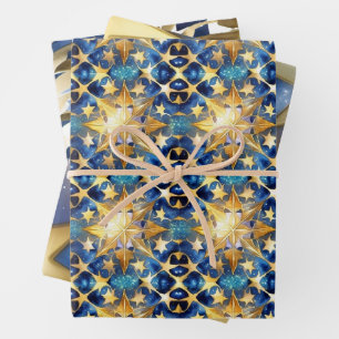 Regal blauw en goud vakantie inpakpapier combo