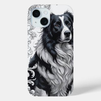 Regal Border Collie met Barokke Bloemen Lijst
