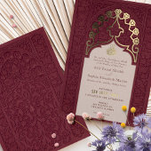 Regal Burgundy Lace Faire-part de mariage islamiqu