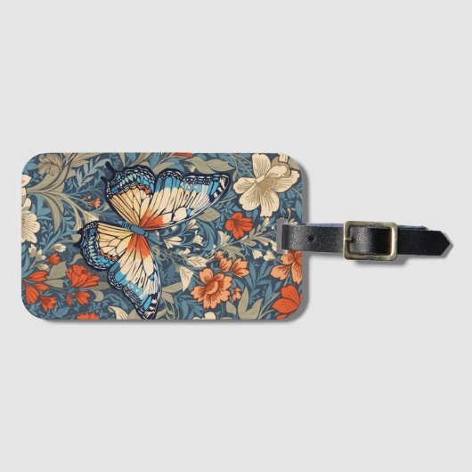 Regal Butterfly temidden van William Morris Floral Bagagelabel (Voorkant (horizontaal))