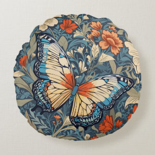 Regal Butterfly temidden van William Morris Floral Rond Kussen