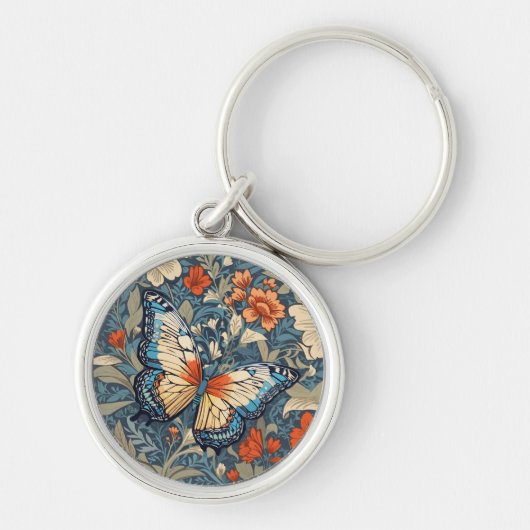 Regal Butterfly temidden van William Morris Floral Sleutelhanger (Voorkant)