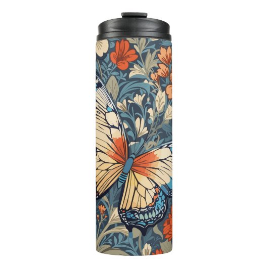 Regal Butterfly temidden van William Morris Floral Thermosbeker (Voorkant)
