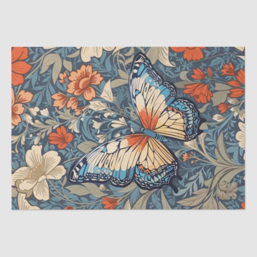 Regal Butterfly temidden van William Morris Floral Tissuepapier (Voorkant)