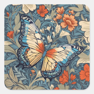 Regal Butterfly temidden van William Morris Floral Vierkante Sticker