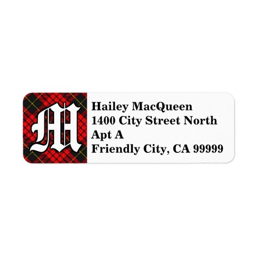 Regal Clan MacQueen Tartan Monogram Etiket (Voorkant)