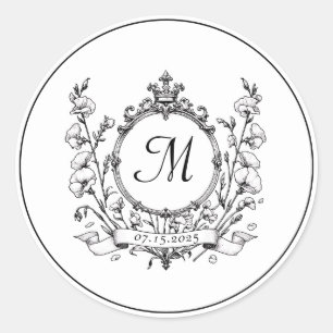 Regal Classic Formeel Monogram Crest Bruiloft Ronde Sticker