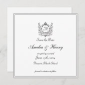 Regal Classic Formeel Monogram Crest Bruiloft Save The Date (Voorkant / Achterkant)