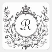 Regal Classic Formeel Monogram Crest Bruiloft Vierkante Sticker (Voorkant)