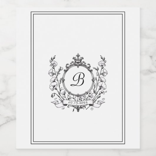 Regal Classic Formeel Monogram Crest Bruiloft Wijn Etiket (Enkel label)
