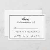 Regal Classic formele zwart-wit bruiloft RSVP Kaartje (Voorkant / Achterkant)