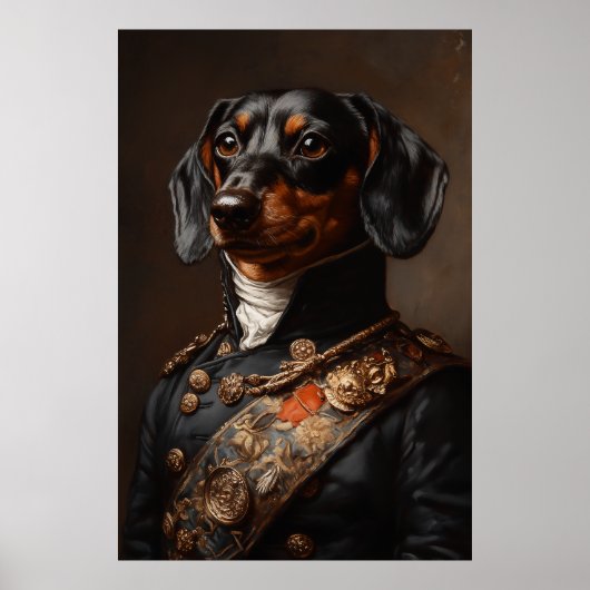 Regal Dachshund in Napoleontisch militair uniform Poster (Voorkant)