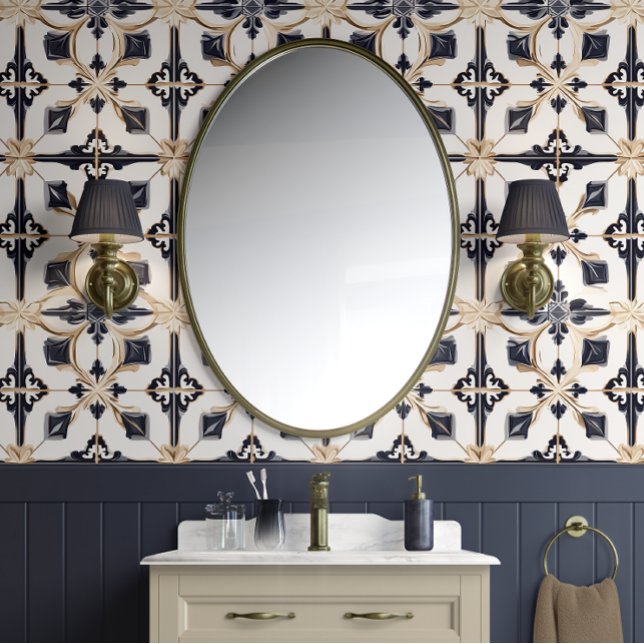 Regal Diamond Tegels - Navy en Gold - Traditioneel Behang (Noble Elegance Peel and Stick Wallpaper)